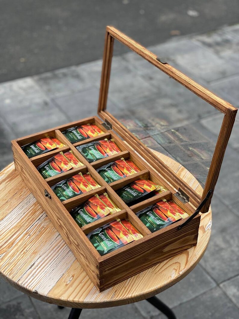 Tea Organizer Tea Box Wood Kitchen Organizer Tea Caddy Etsy