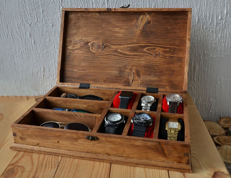 Rustic Men's Watch Box for 6 watches Rustic Sunglasses Box Etsy