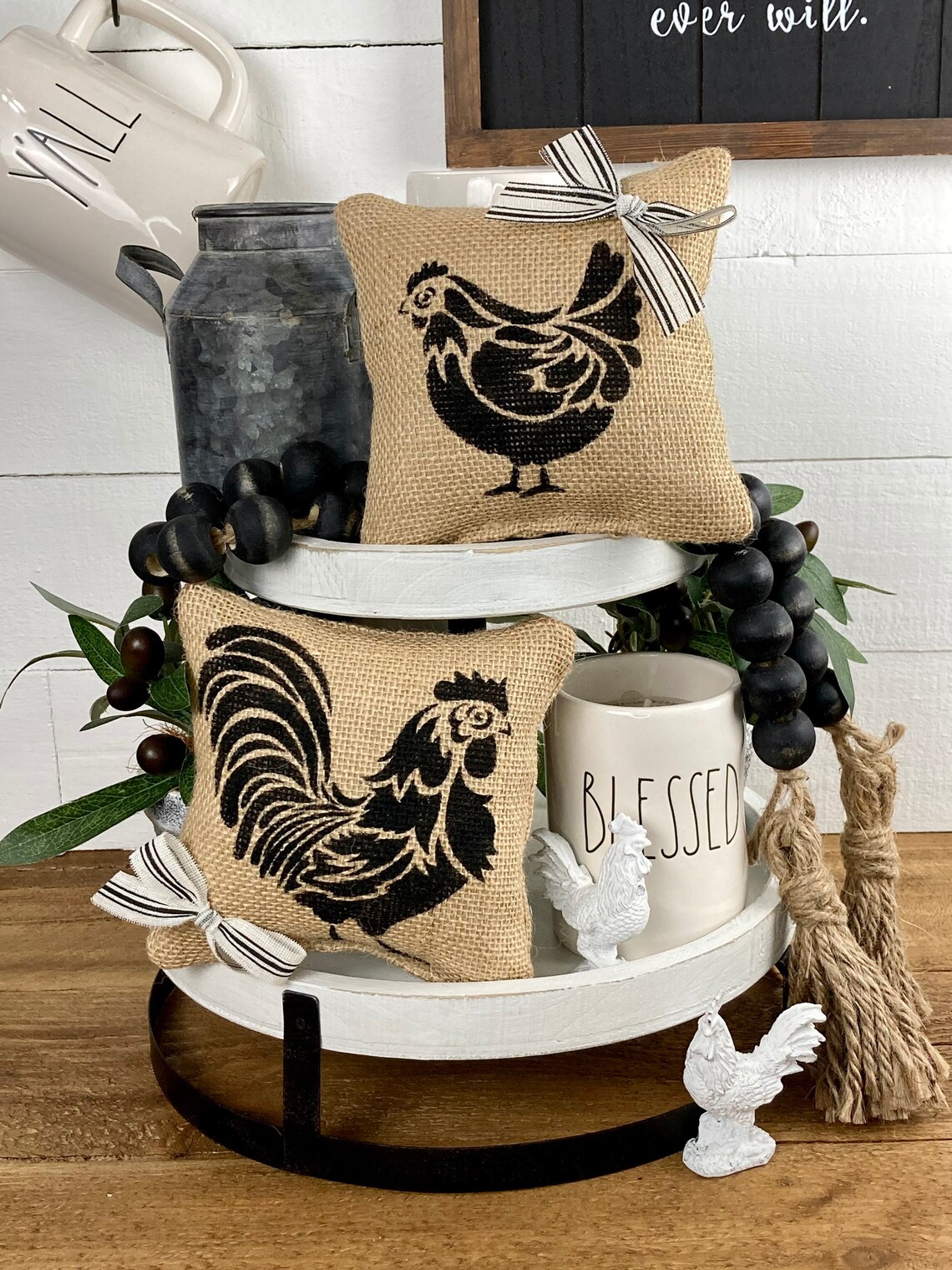 Chicken Decor Farmhouse Decor Tiered Tray Decor Mini Etsy