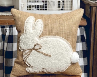 Easter Bunny Burlap Pillow 14”