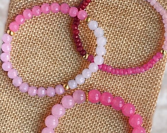 Pink Ombre Bracelets | Custom Women's Beaded Bracelets | Bracelet Set | Gradient Bead Bracelets | Beaded Bracelets | Colorful Bracelets