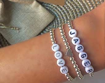 STERLING SILVER Personalized Bracelets | 925 Sterling Silver Beaded Bracelets | Word Bracelets |  Custom Bracelets | Women's Bracelets