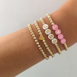 Personalized Name Bracelet, 14K GOLD FILLED Bead Bracelet, Custom Word Bracelet, Waterproof Gold, Tarnish Free Gold Jewelry