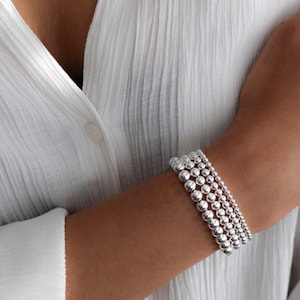 925 STERLING SILVER Beaded Stacker Bracelet: Custom Layering Jewelry