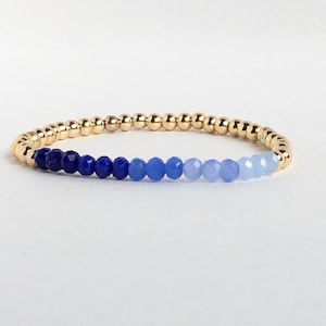 Blue Ombre Bracelets | 14K Gold Filled Beaded Bracelets | Bracelet Set | Gradient Bead Bracelets | Women's Bracelets