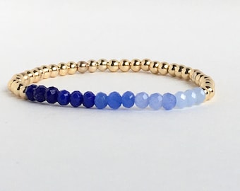 Blue Ombre Bracelets | 14K Gold Filled Beaded Bracelets | Bracelet Set | Gradient Bead Bracelets | Women's Bracelets