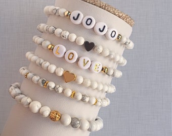 Custom White Howlite Bracelet: Personalized Name, Word, Initial