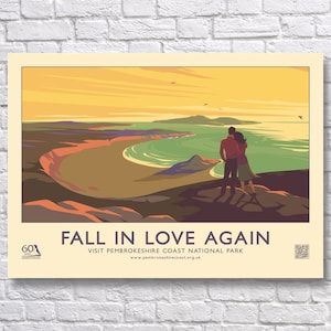 Fall In Love Again Pembrokeshire Coast Retro Vintage Railway Style Landscape Poster