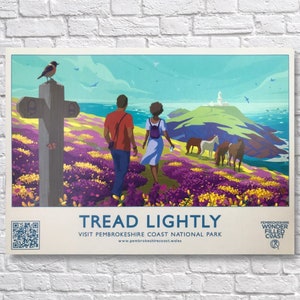 Pembrokeshire Coast &quot;Tread Lightly&quot; 60th Anniversary Retro Poster.