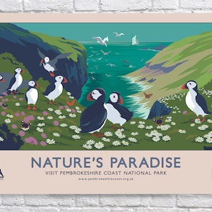 Pembrokeshire Coast "Nature's Paradise" 60th Anniversary Retro Poster.