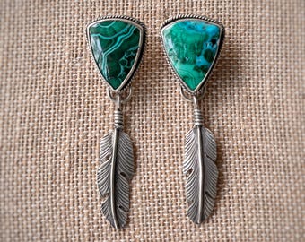 Malachite and chrysocolla feather earrings