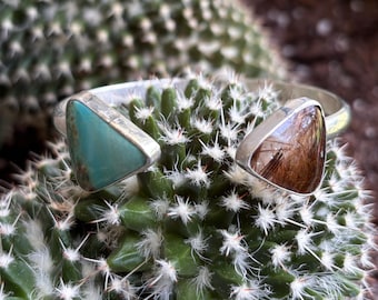 Rutilated quartz and petrified blue opalized wood cuff