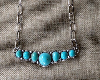 Turquoise Sterling Silver Necklace: Handmade Twist Trim, 14" Chain