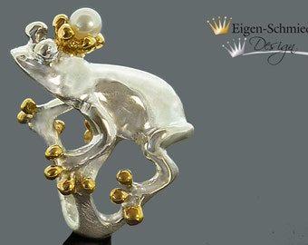 Frogring, "Frogking Karlchen" in 925 Sterling Silver with a partial gold-plating