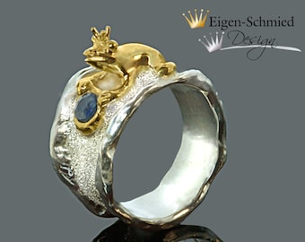 Frogring " to be crowned king" in 925er Sterling Silver with a partial gold-plating, frogking , silverring, christmas, love, present, ring