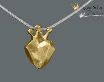 Gold wrought pendant "little ice queen", gold plated, pendant, chain pendant, heart pendant, heart pendant, love, crown, heart, gold