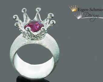 Bague coeur d’orfèvre « Joyau de la couronne » en argent sterling 925, couronne, conte de fées, unique, bague en argent, bijoux en argent faits à la main, princesse <3