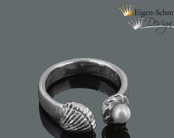 Silverring "sea love" , shell, beach, ring with shell and pearl, handmade, silver