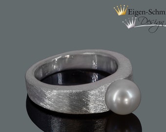 Goldschmiede Silberring "straight with pearl", Ring Damen und Herren, Unisex, Fingerring, Goldschmiedearbeit, Ringe, Ring, Silberschmuck <3