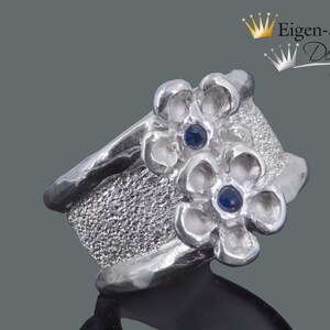 Goldschmiede Blumenring, flower power , Silberschmuck, Schmuck, Ring Damen, handmade, Silberring breit, Saphir, Ringe Silber Valentinstag Bild 3