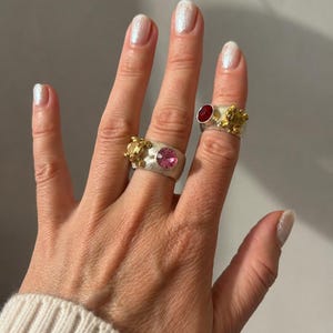 Frogring " frog Lotta " in 925er sterling silver with partial gold-plating, frog, swarovski, pink, christmas, silverring, gold, surprice image 6