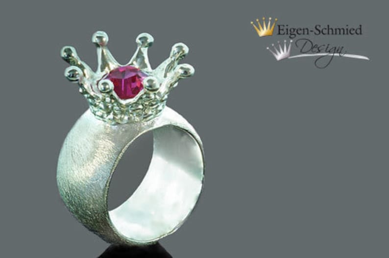 Goldsmith silverring crown jewel, ring with crown, ring silver, handmade jewelery, jewellry zdjęcie 3