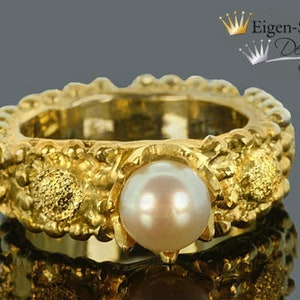 Ring with pearl Mosaik in 925 Sterling silver with a 22 carat gold-plating image 2