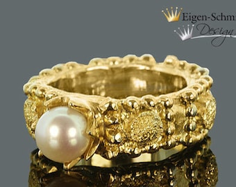 Ring with pearl "Mosaik" in 925 Sterling silver with a 22 carat gold-plating