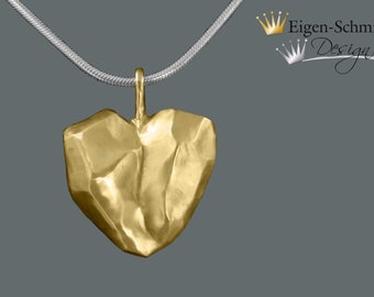 Goldschmiede Herzanhänger "frozen heart", groß, Silberanhänger vergoldet, Anhänger mit Herz, Schmuck handmade, Goldschmiede, Kettenanhänger