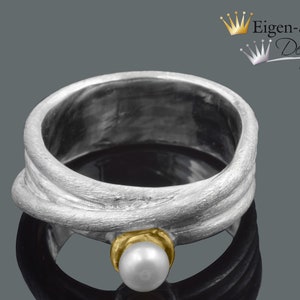 Goldsmith pearl ring &quot;tortuous&quot;, silver ring with pearl, gold plated, ring with pearl, Valentine&#39;s Day, gift for girlfriend, love, engagement, ring