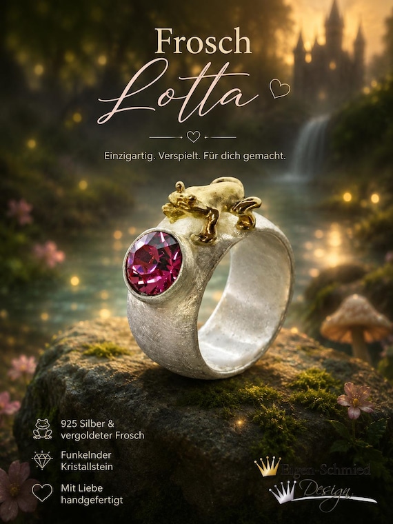 Frosch Lotta - 925 Silberring - Handgefertigtes Unikat -Statement Ring - Märchen Schmuck - Geschenk für Frauen - Froschring - Frösche - Ring