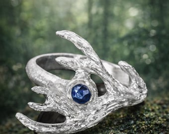 Anillo de plata de orfebrería "Amor de cornamenta", anillo de cornamenta, ciervo, joyería de plata hecha a mano, cornamenta, forestal, anillo de plata para mujer y hombre <3