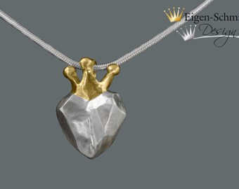 Goldsmith silver pendant "little ice queen", pendant, chain pendant, heart pendant, heart pendant, love, crown, gold-plated heart pendant