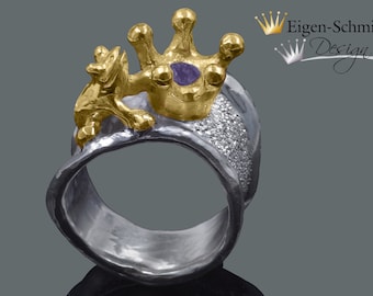 Anillo orfebre rana "rana con corona", anillo de plata, anillo de mujer, corona, anillo de plata, navidad, anillo con rana, joyas de plata, anillos