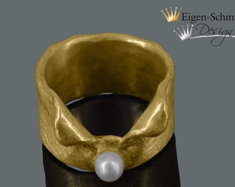 Goldschmiede Perlenring "sensual pearl", goldplattiniert, Damenring, Ring mit Perle, Verlobungsring, Weihnachten, Geschenk Freundin, Ringe