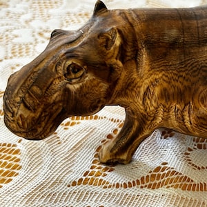 Beautiful solid wood hand carved hippo hippopotamus from Kenya Africa