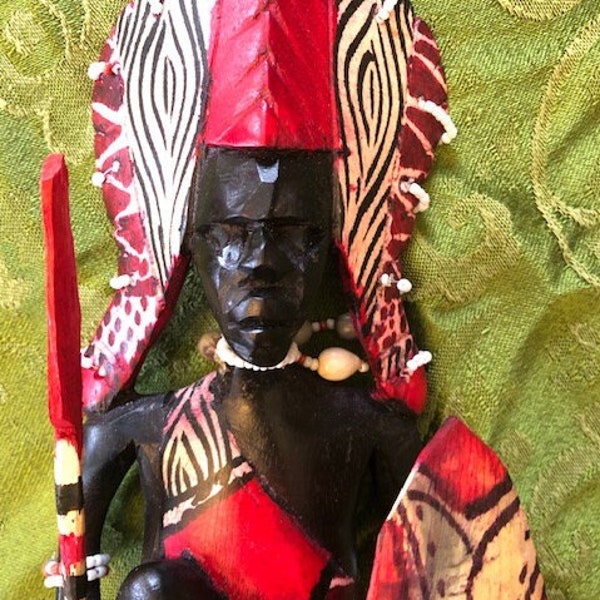 Authentic Masai Maasai Mara Kenya Africa Warrior medicine man carved wooden African tribal Chief red shuka Maasai beads jewelry