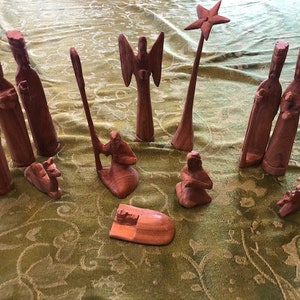 unique African hand-carved wood complete NATIVITY Christmas Creche set 15 pieces from Kenya Africa