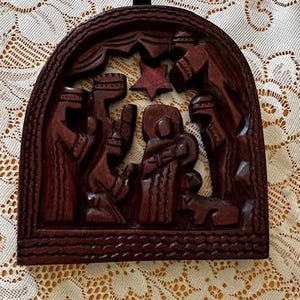 African Africa hand carved wood complete 1 piece flat NATIVITY Christmas Creche collectible handcarved in Kenya Africa