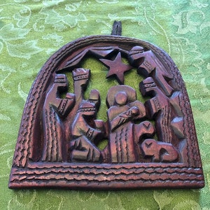 African Africa hand carved wood complete 1 piece flat NATIVITY Christmas Creche collectible handcarved in Kenya Africa