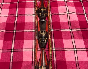 Unique hand-carved Masai African tribal MASK solid wood wooden colorful villager face mask wall decor Kenya Africa crafted Maasai Mara