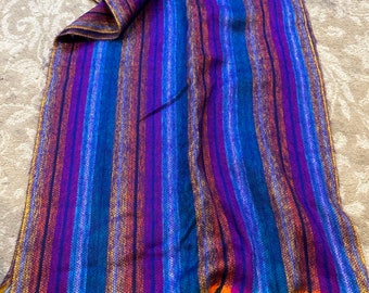 NEW from Ecuador Elegant blue and rainbow scarf wrap shawl handmade soft unique gift!