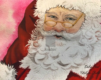 Set of 20 Santa Claus holiday greeting linen note cards +20 envelopes Saint Nicholas St. Nick Kris Kringle Father Christmas is Watching You