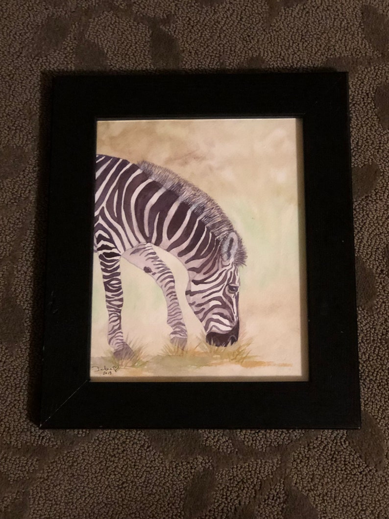 8 x 10 African Zebra Africa safari original one of a kind watercolor painting black /& white stripes Kenya Masai Mara Giclee Print option