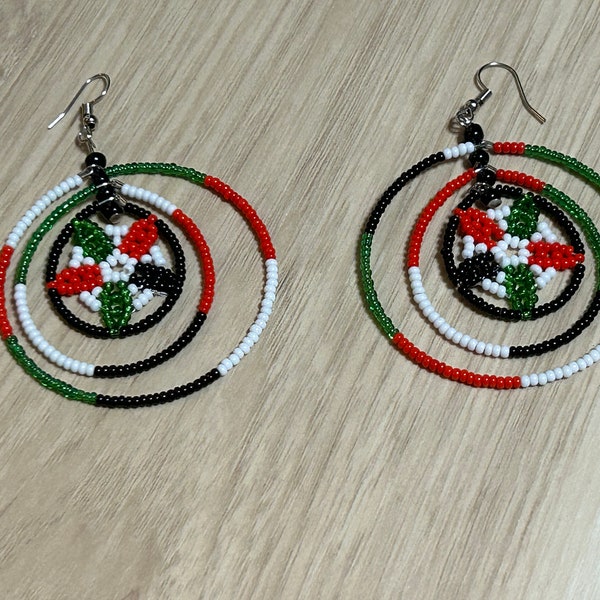 Maasai Masai Mara African jewelry earrings set Kenya's colors red green white black circles beaded earrings handmade seed beads Kenya Africa