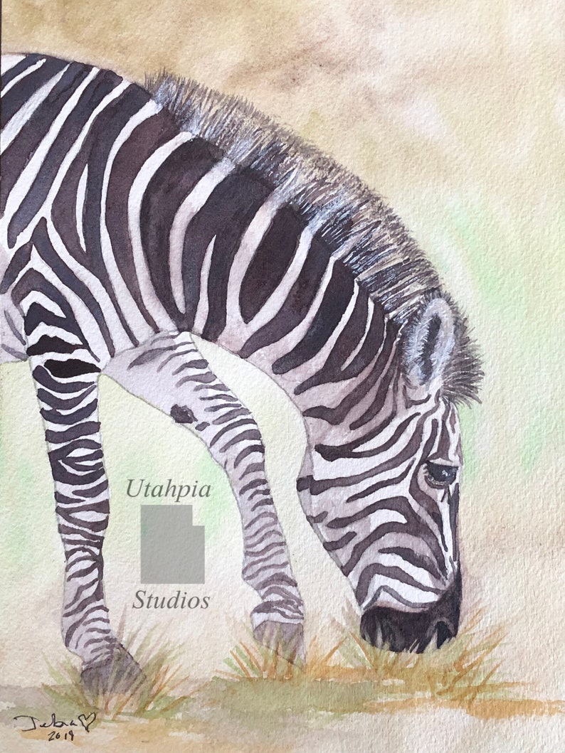 8 x 10 African Zebra Africa safari original one of a kind watercolor painting black /& white stripes Kenya Masai Mara Giclee Print option