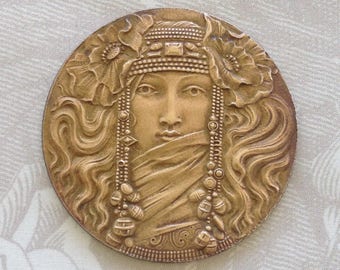 Vintage French Brass Stampings/Beautiful Mystic Egyptian Goddess(1 pc)Art Nouveau Brass Stampings/Vintage Goddess/French Findings/#10