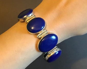 Vintage Dyed Lapis Silver Bracelet