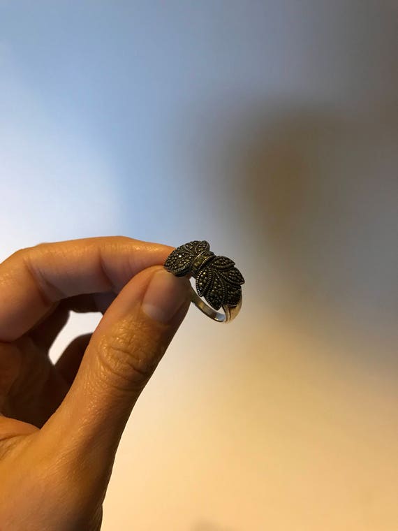 Sterling Marcasite Bow Statement Ring - image 7