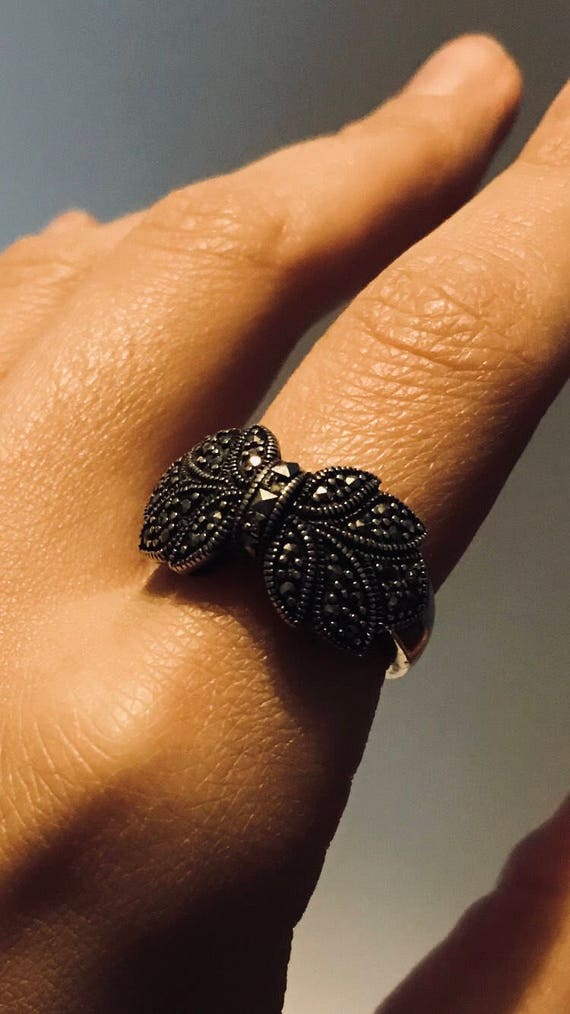 Sterling Marcasite Bow Statement Ring - image 2